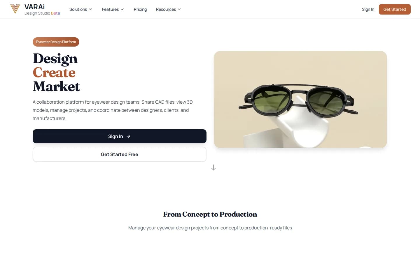 Design Studio home page: Design, Create, Market